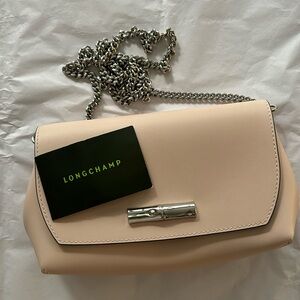 NWOT Longchamp Roseau Box Leather Crossbody Bag / Pale Pink